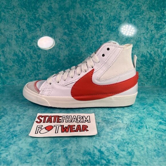 Nike Blazer Mid 77 Jumbo White Orange Men’s High Top Leather Shoes - Picture 2 of 5
